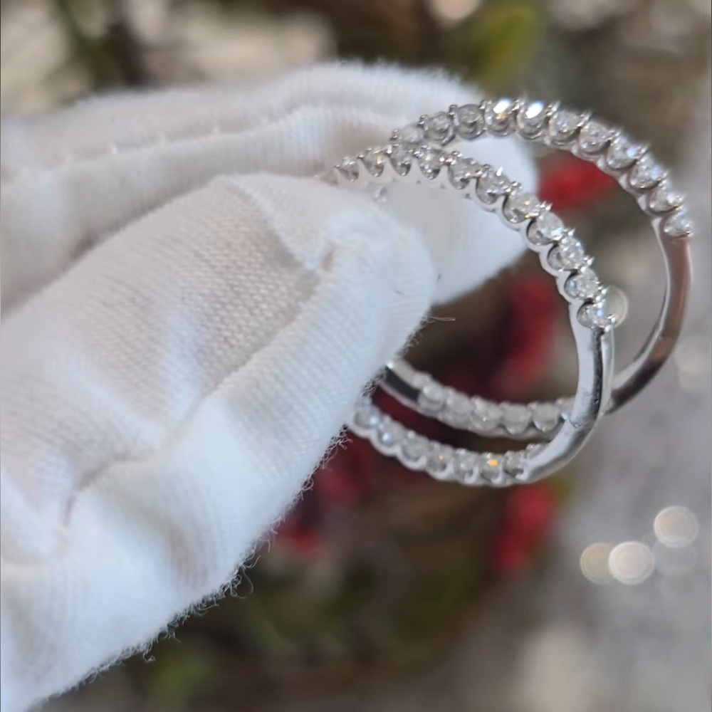 Inside Out White Gold 1ct Diamond Hoop Earrings - Picture 6 of 7